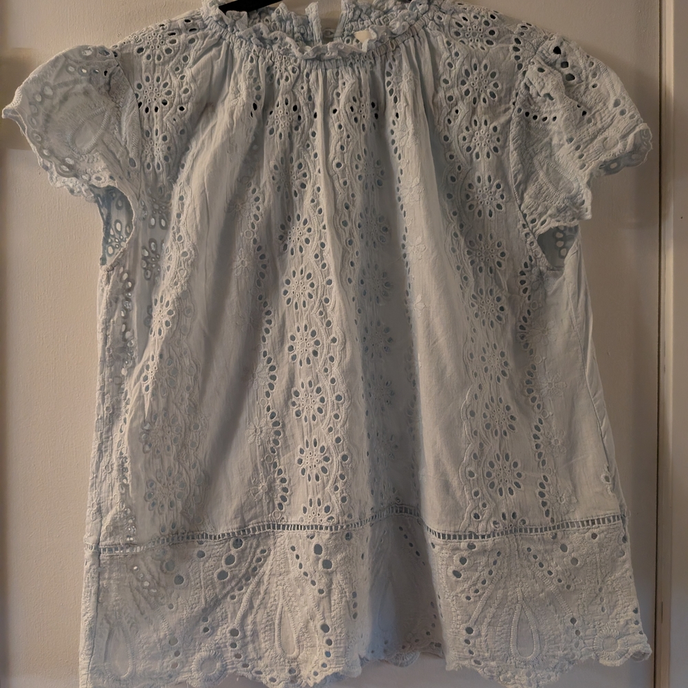 Adiva Light Blue Eyelet Lace Blouse